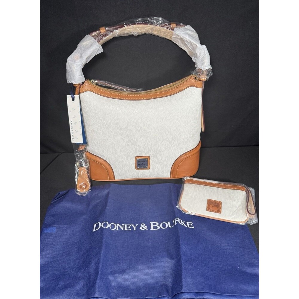 NWT Dooney & Bourke Pebble Leather Hobo Shoulder Bag + Wristlet Wallet White